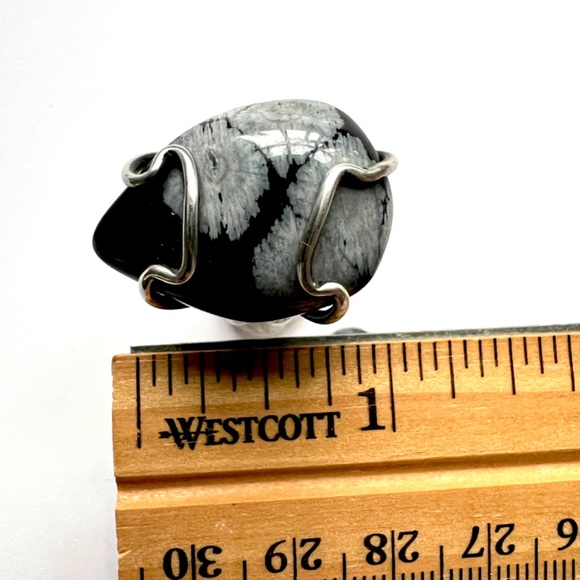 Snowflake Obsidian Statement Ring - 1" Teardrop - Adjustable -Vintage - Picture 11 of 11